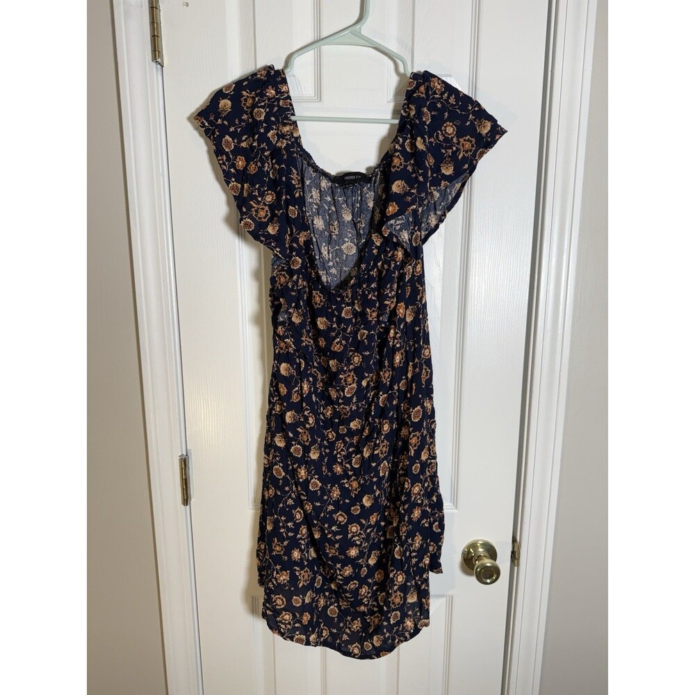 Forever 21+ Plus Size 2X Navy Floral Off Shoulder Ruffle High Low Dress Boho - Picture 5 of 12